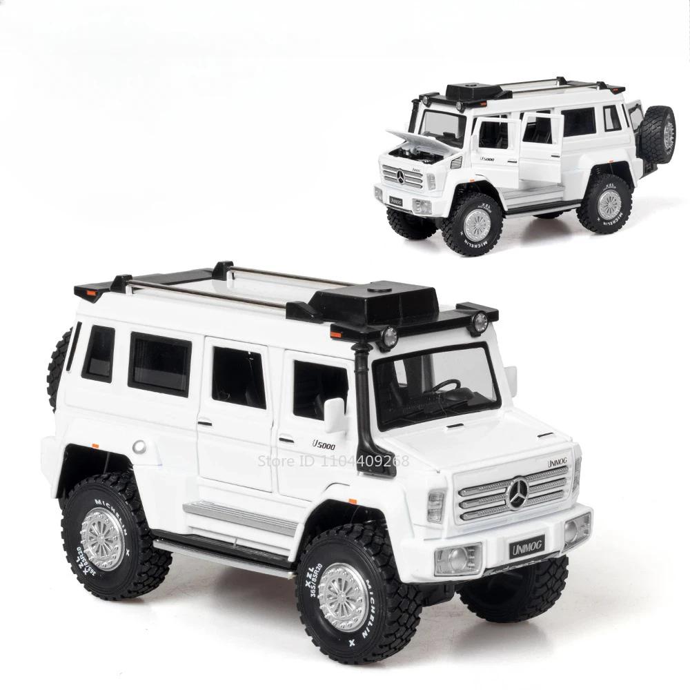 1:28 Scale UNIMOG Motorhome X-Class 6x6 U5000 Car Model Toy Sound Light Pull Back Doors Opened Off-road Vehicle Models Boys Gift