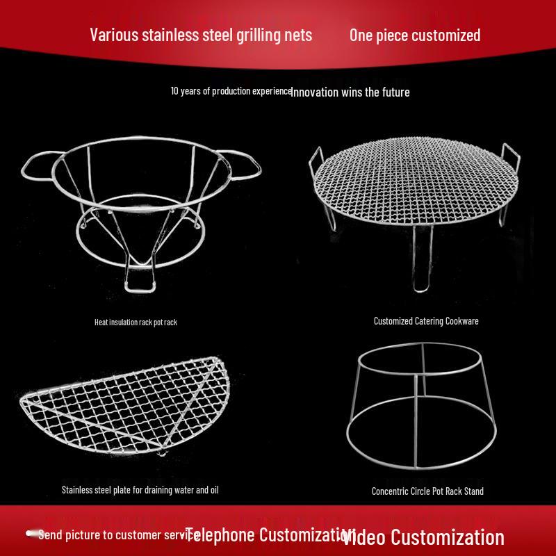 Round Stainless Steel BBQ Grill & Steamer Rack - Non-Stick Meat Presser & Soup Pot Base.