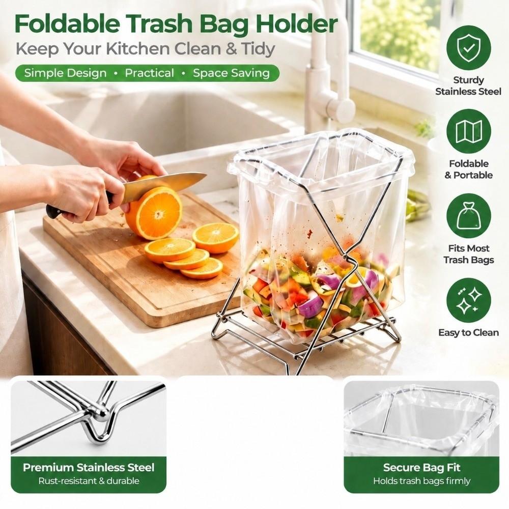 Foldable Garbage Bag Holder Freestanding Waste Organizer Stand for Kitchen Counter Office Desktop