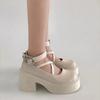 Chunky Platform High Heels Pumps Women 2025 Autumn Pu Leather Ankle Buckle Jane Shoes  Thick Heeled White Lolita Shoes