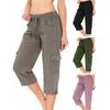 Cropped Pants Adjustable Waist Breathable Stretchy Fabric Women Summer Pants with Pockets Outdoor Travel Mid-calf Length Pants