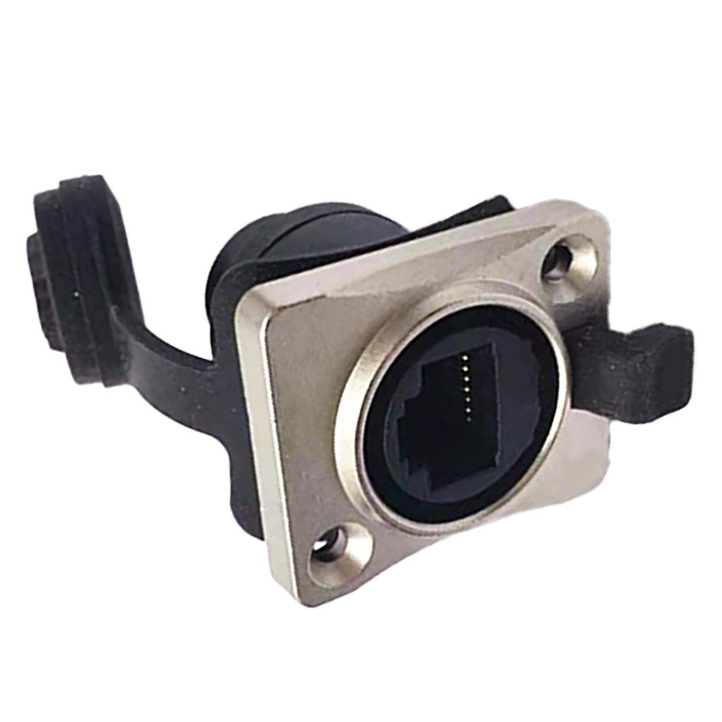RJ45 Female Pass Through Connector with Cap Waterproof Stable Data Transmission Copper Industrial Network Socket Silver