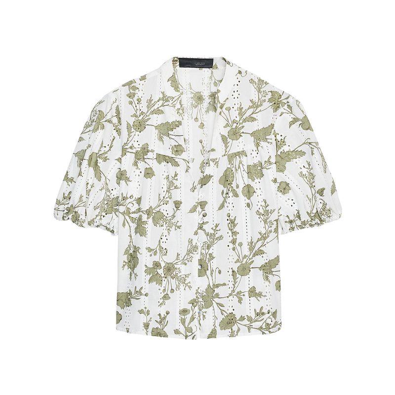 Zaprha 2025 New Arrival Beautiful Western Style Flower Print Cut Out Embroider Short Sleeve Tops Shirt for Women 3551670