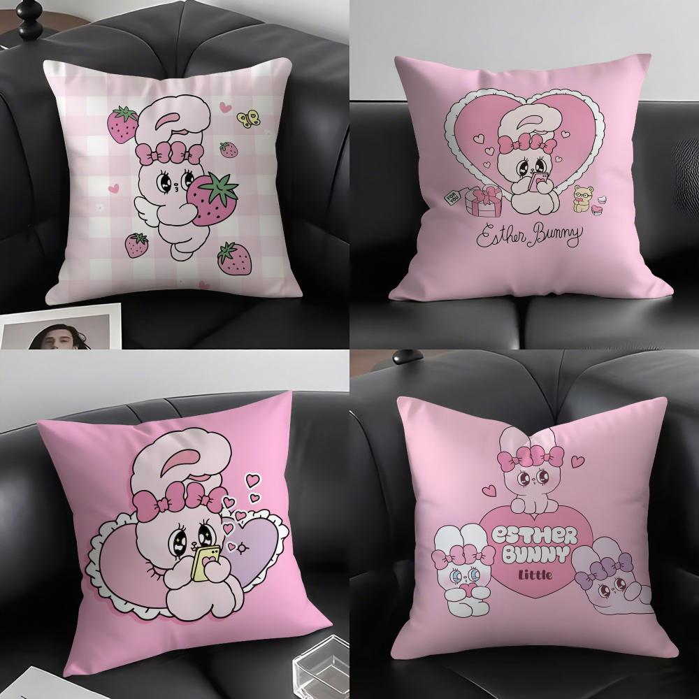 EEsther BunnyY Pink Cute Cushion Cover Pillowcase Ultra Soft Skin Friendly Fabric Cloud Like Comfort Concealed Zipper