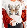 European Sizes Women's Sparkling Butterfly Diamond Bling T-Shirt - Shimmering Casual Top with Short Sleeve Crew Neck, Bling Print Suitable