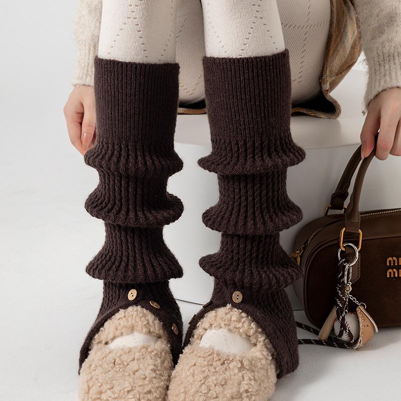 Boots Still Cotton Socks Cover Thickened Warm Calf Socks Button Split Fork Knitted Retro Milk White Wool Leg Cover