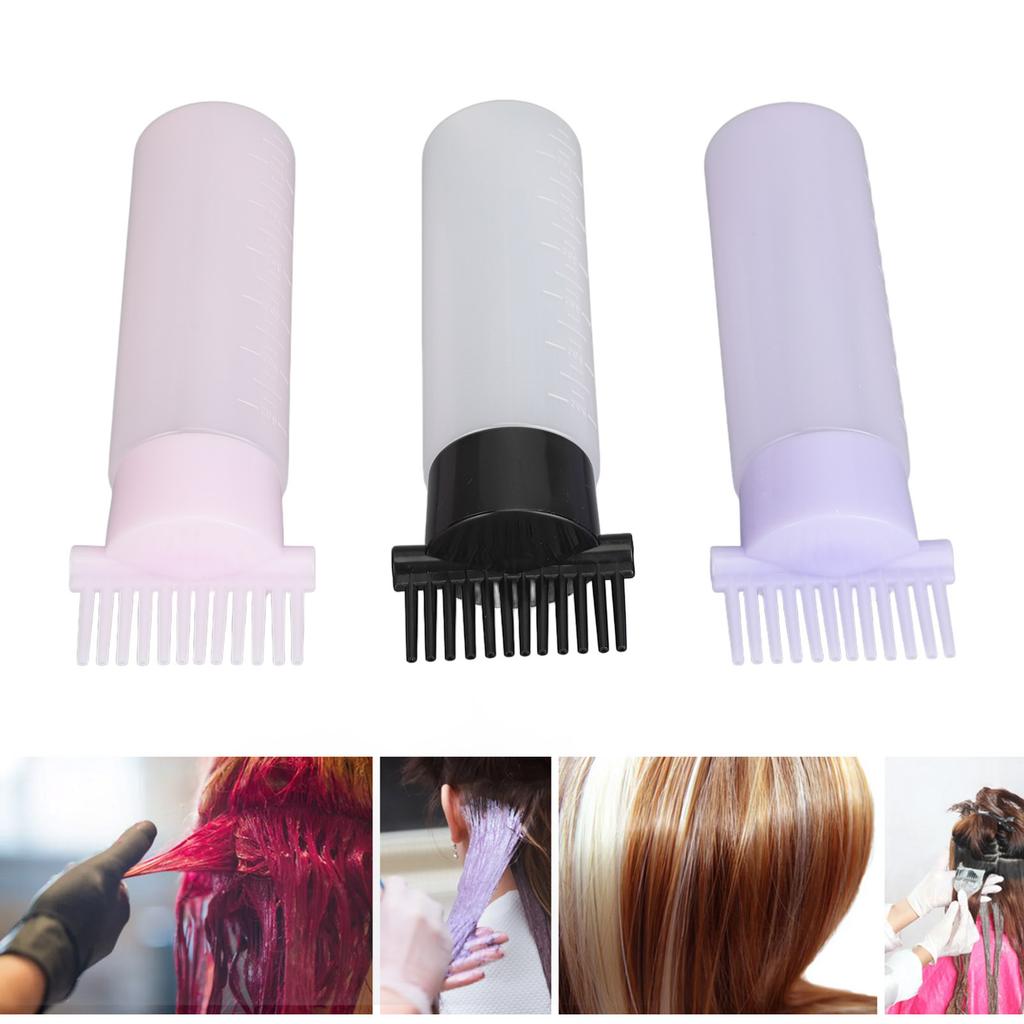 3 Colors Hair Coloring Oiling Bottle Root Comb Applicator Bottle with Graduated Scale for Beauty Salon
