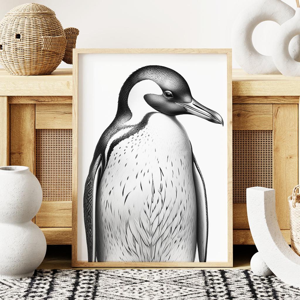 Poster Penguin Black and White