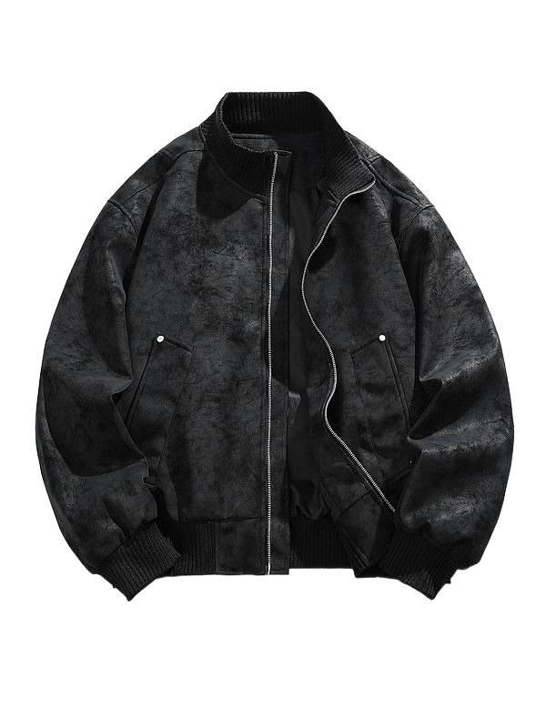 Amerikanische Retro PU-Leder Bomberjacke - Unisex Herbst/Winter Stehkragen Baseball Pilot Style