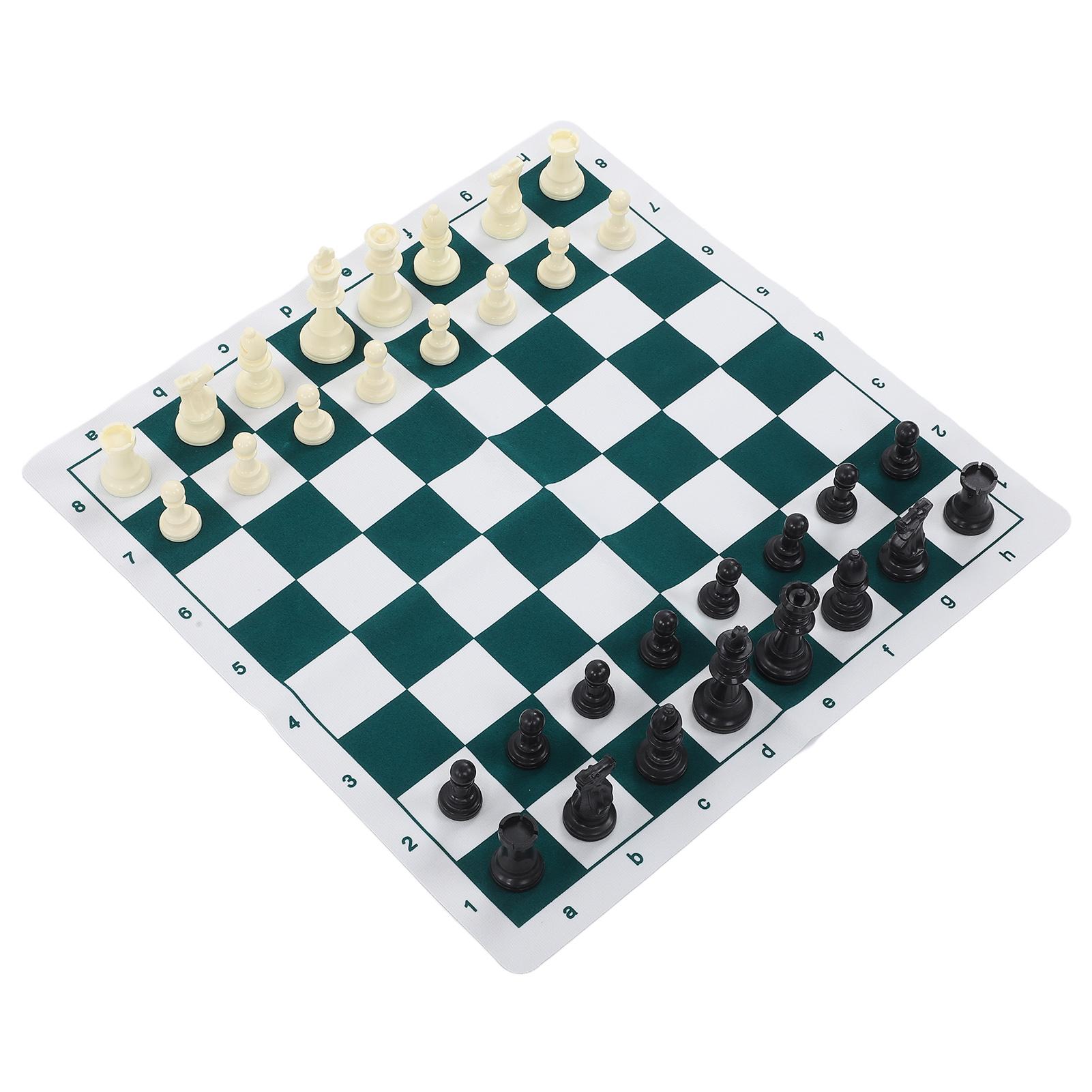

Chess Set Plastic Chess Board Set Desktop Game with 50x50cm Artificial Leather Board for Party Camping Relaxing