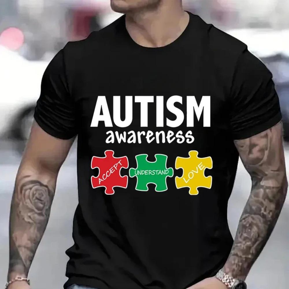 New Men's T-Shirt  Autism Awareness Print Short-Sleeved Shirt Summer Casual T-Shirt for Men Fashion Top Oversized Men's Clothes