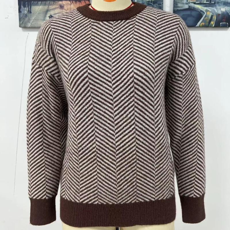 IHUASU Damen Herbst und Winter Gestreifter Mode Langarm O-Ausschnitt Gestrickter Lockerer Patchwork Pullover Pullover