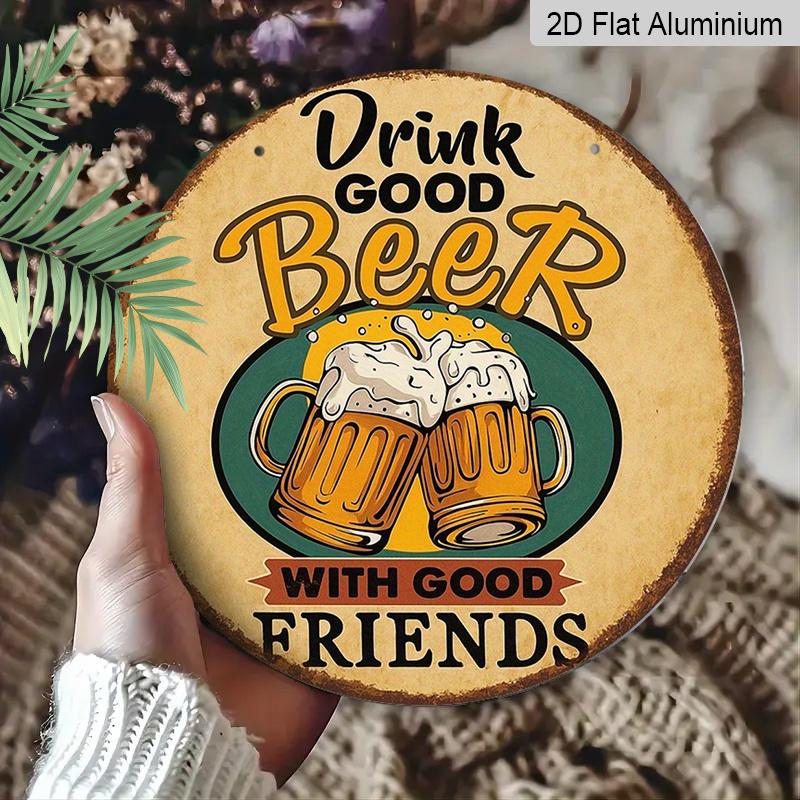2D Flat 1pc, 8x8 In, Aluminum Metal Decorative Signs & Plaques, Enjoy Good Beer with Friends, Creative Gifts, Bedroom Decor, Stylish Minimalist