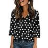 Women’s V Neck Polka Dot Print Blouse Relaxed Fit Three Quarter Sleeve Casual Top for Daily Wear Office Travel