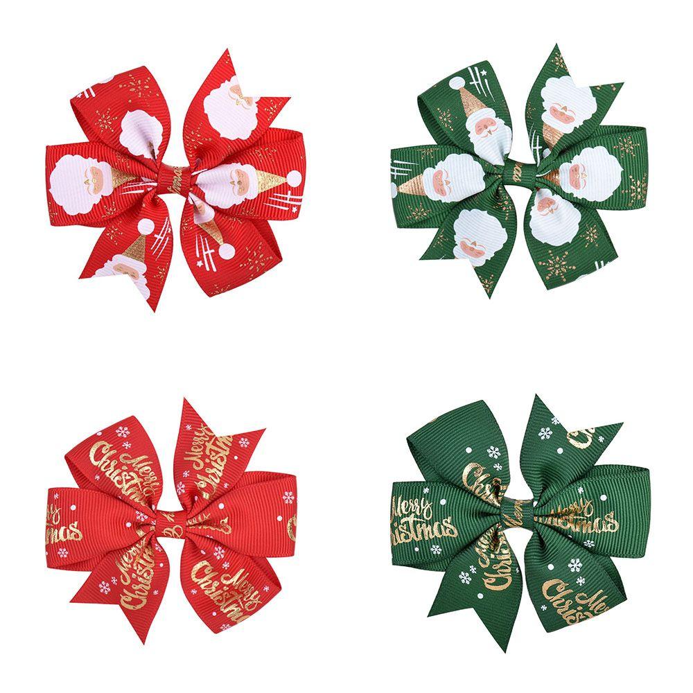 Christmas Hair Accessories Barrettes Printed Hair Clip Christmas Hair Bow With Clip For Kids Girls