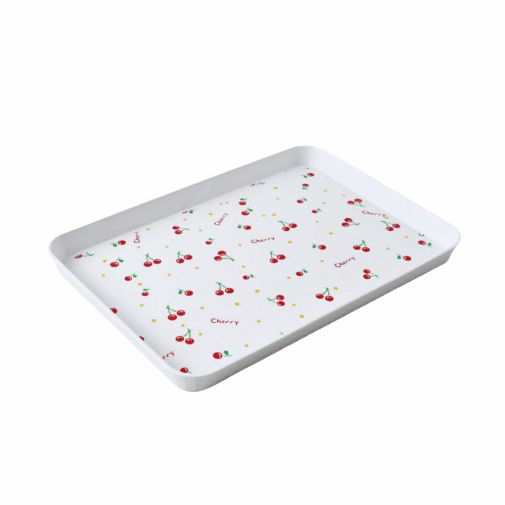 Stackable Rectangular Storage Tray Cherry Pattern Fruit Tray Plastic Dessert Tray  Home Decoration 31x21cm белый