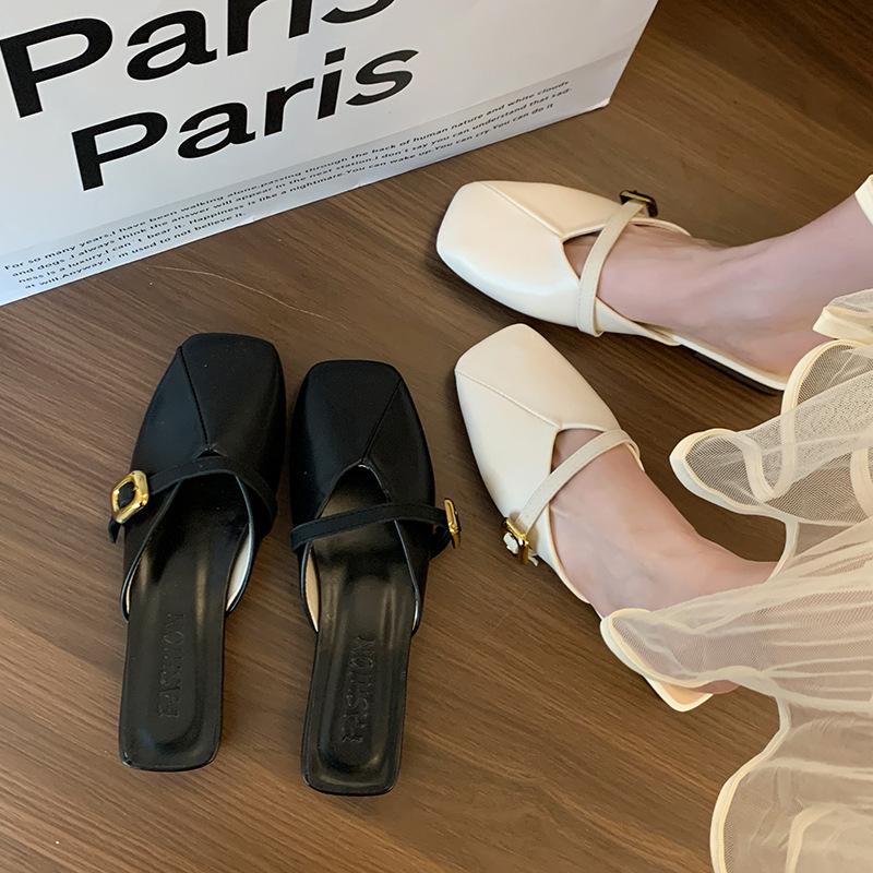 Flat-bottomed bag head half slippers women's summer wear new one-pedal lazy shoes women's cool slippers