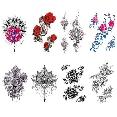 Waterproof Tattoo Sticker Girl Colored Rose Lotus Bohemian Brahma Totem Chest Back Cover Tattoo