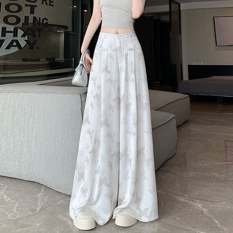 

Весенне-летние черные атласные драпированные свободные и модные брюки-палаццо для женщин с высокой талией, облегающие повседневные брюки M белый