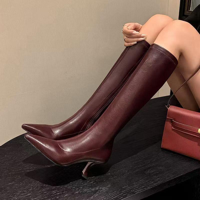 Fashion 7CM Thin Heel Black Long Boots For Ladies Side Zipper Pointy High Heels Knee Boots Women Fashion Autumn Shoes Botas De Mujer