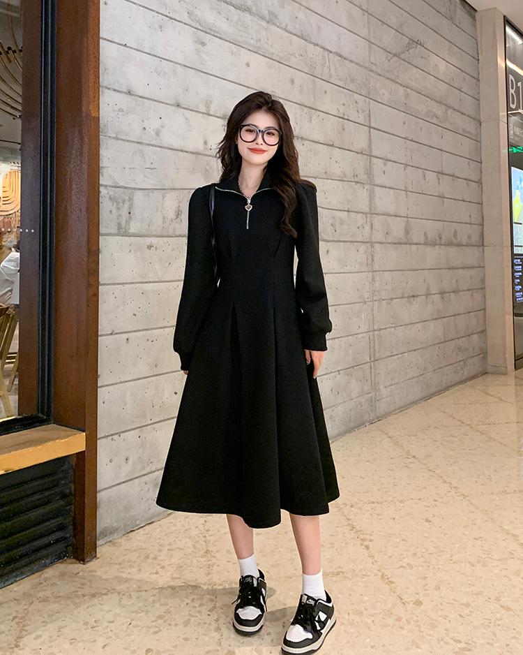 Women's Plus Size Waffle Knit Long Sleeve Dress with Cinched Waist and Polo Collar - New 2025 Spring/Autumn Style