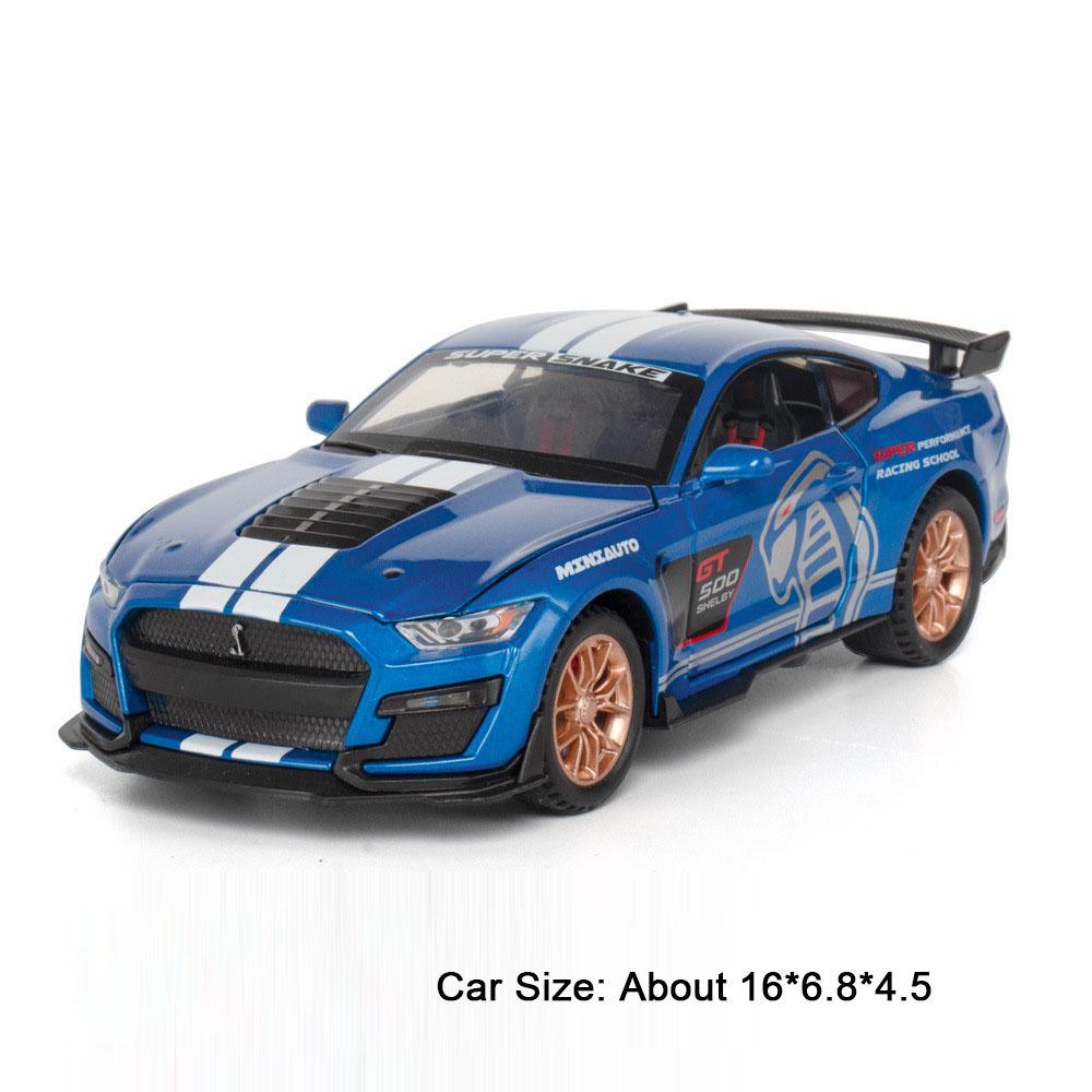 1:32 Scale Cobra GT500 Sports Car Model Toy Sound Light Pull Back Shock Absorption Vehicle Models Miniature Gifts for Kids