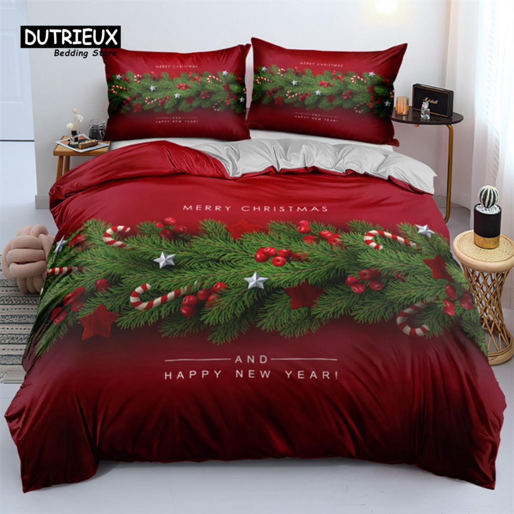 Merry Christmas White Bedding Set King Queen Full Twin Size Microfiber Bedroom Decorative 3D Print Duvet Cover With Pillowcases