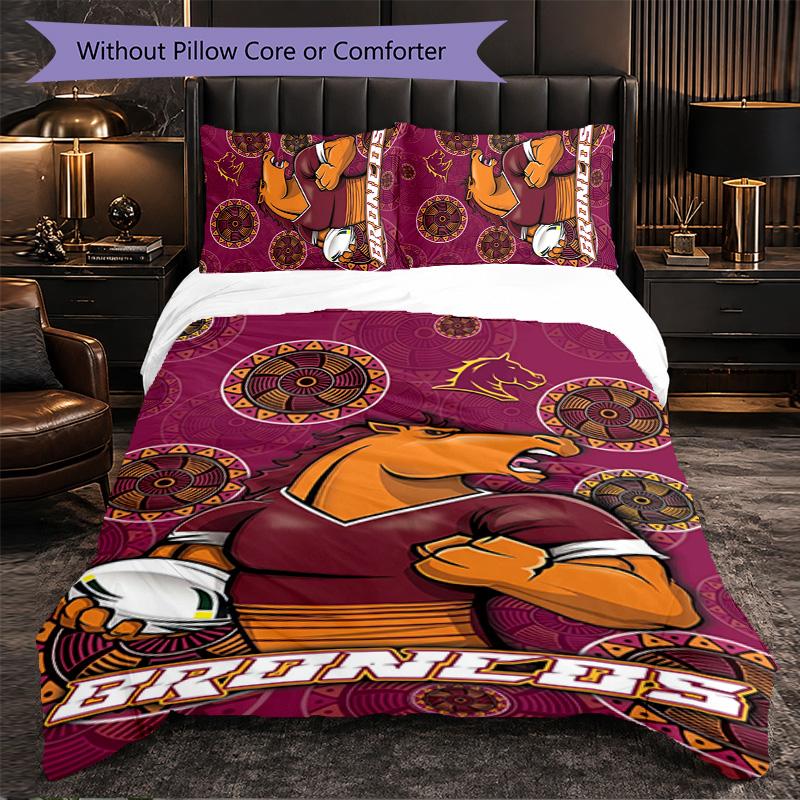 Set Biancheria da Letto in Microfibra con Fantasia Brisbane Broncos 3 Pezzi Decorazione Copripiumino per Camera da Letto Uso Domestico