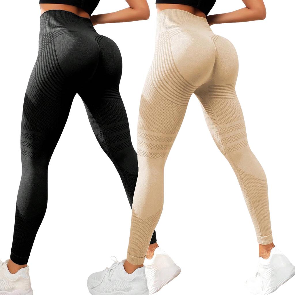 2PC Women's Casual Seamless Hip Lifting Fitness Pants With Tight Fit And High Waist, Seach Hip Yoga Pants