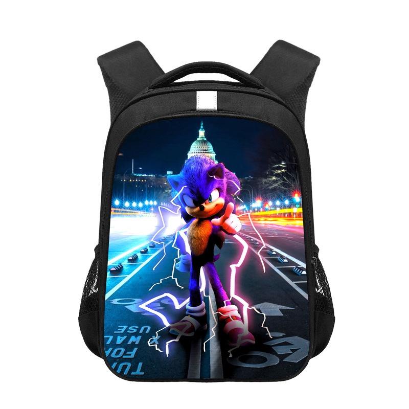 Sonic Cartoon Kids Backpack Durable Polyester Material 20-35l Capacity Zipper Closure Cushioned Shoulder Straps 44*30.5*16cm
