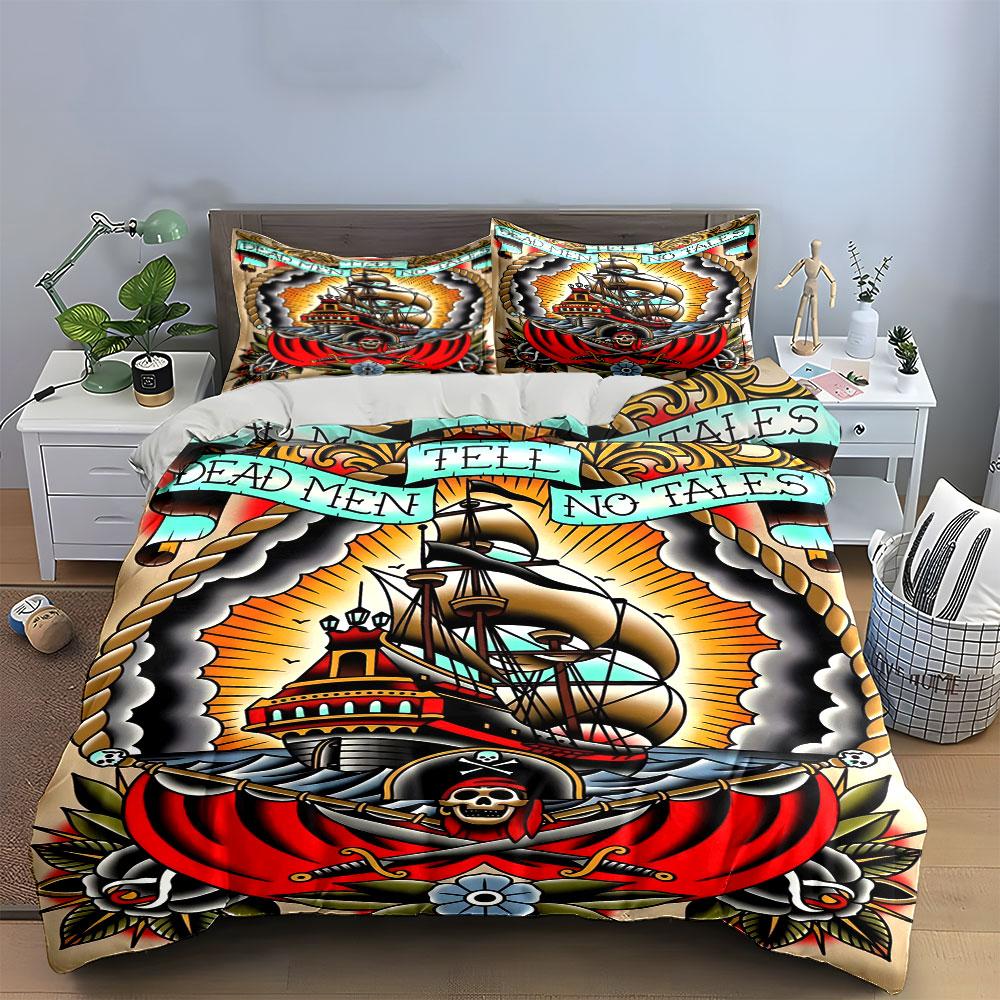Pirate Ship and Skull. Bedding Sets Duvet Cover Sets Duvet Covers Pillowcases(1 * Duvet Cover 2 * Pillowcases Without Duvet Insert)