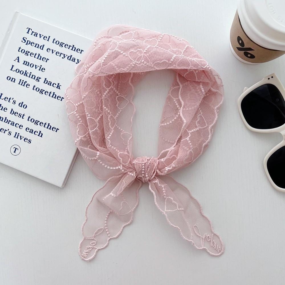 Versatile Elegant Silk Scarf Heart Pattern Retro Lace Scarf Breathable Hair Ribbon Women's Accessory