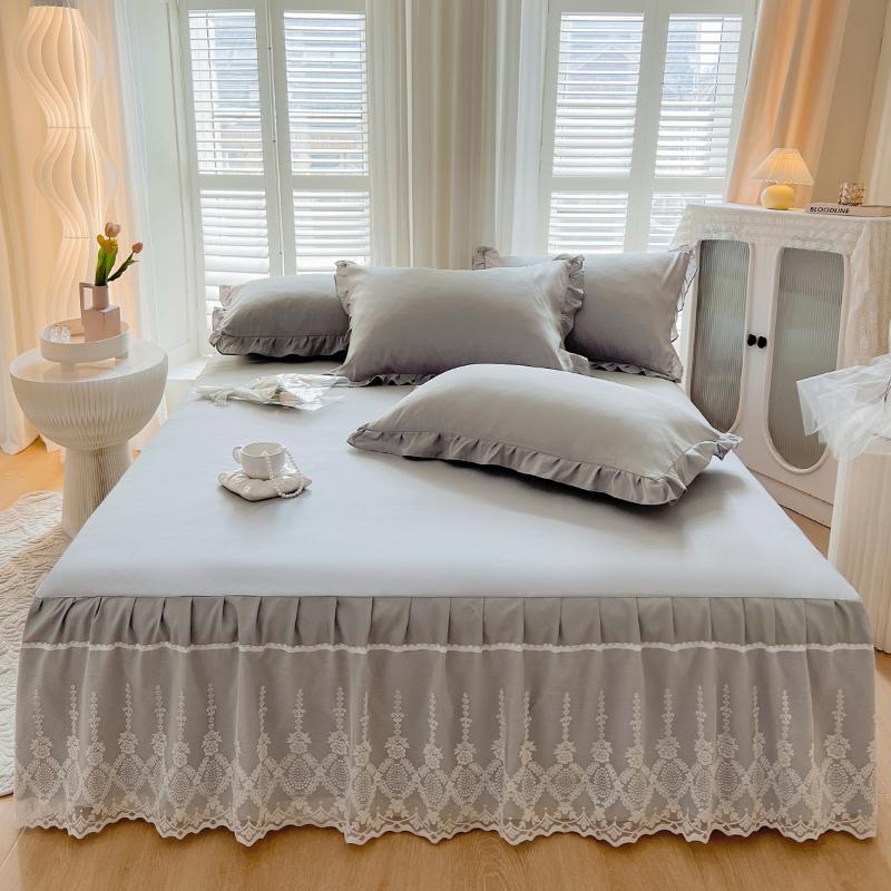 

Роскошное кружевное покрывало для кровати Queen/King Size, простыня, юбка, однотонная однотонная юбка для кровати для двуспальной кровати (наволочку нужно заказать) Queen 150x200cm 1pc