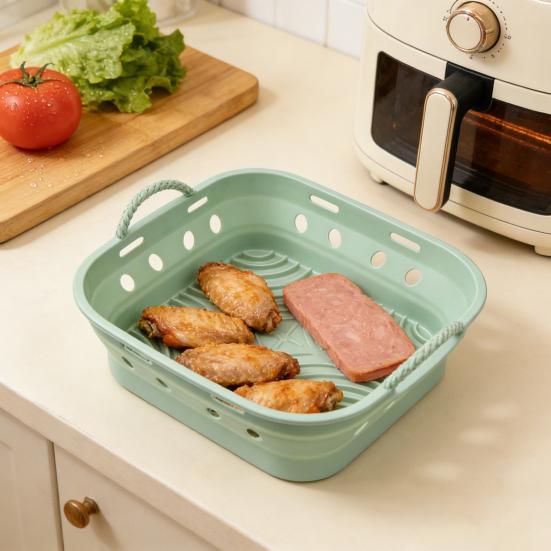 Foldable Round/Square Air Fryer Liner Basket 8.5 Inch Air Fryer Silicone Pot Reusable Baking Tray Accessories for 3.6-6.8 QT Oven Microwave