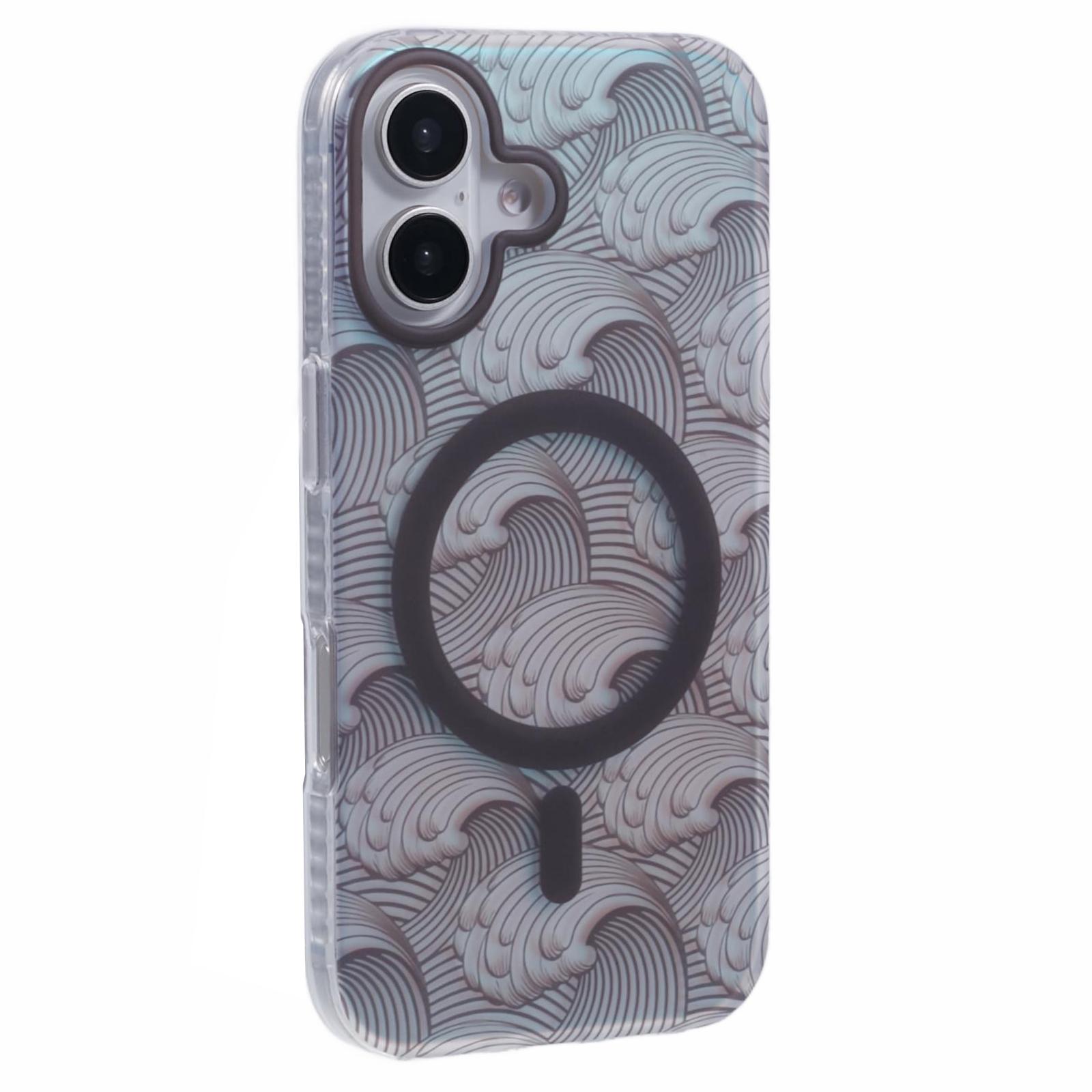 

For iPhone 16 Case Compatible with MagSafe Sea Waves IMD TPU+Acrylic Phone Cover Grey