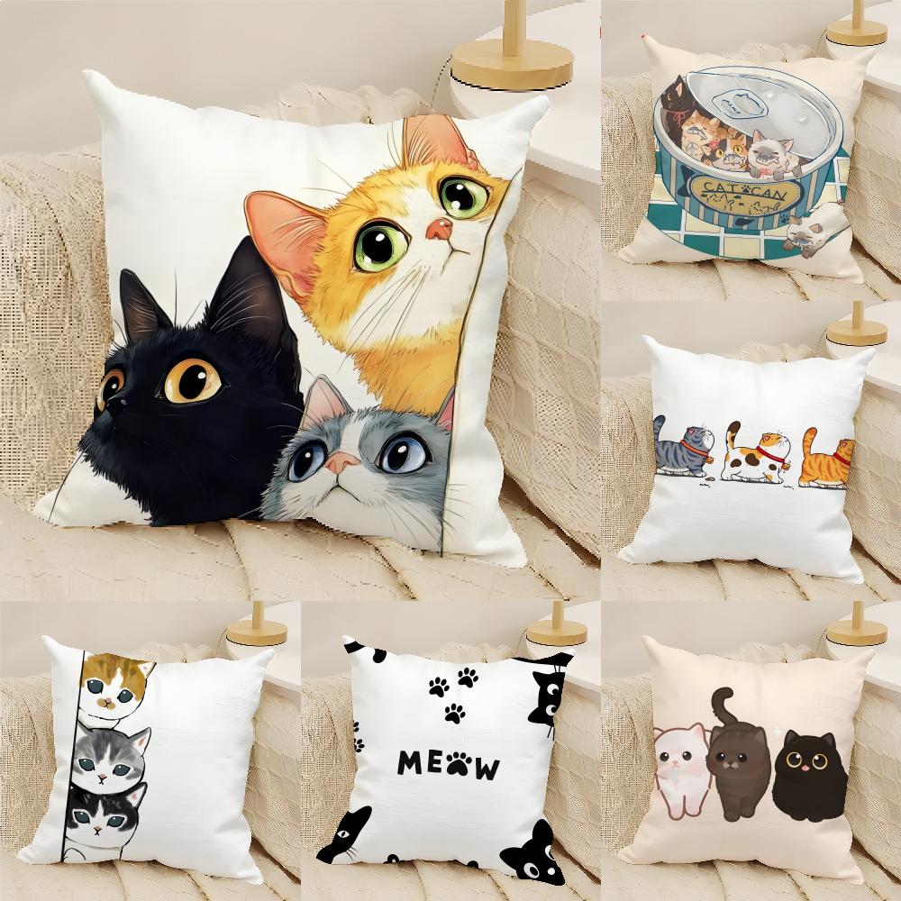 Cute Cartoon Plush Cat 3 Pillow Case Linen Cushion Covers For Decorative Sofa Home Pillows Case Car Chair Pillows Cases