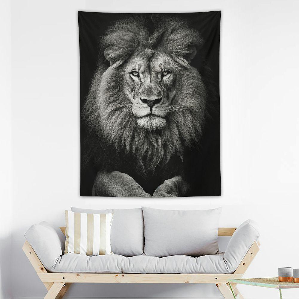 Jeuxus tapestry black and white lion 75x100