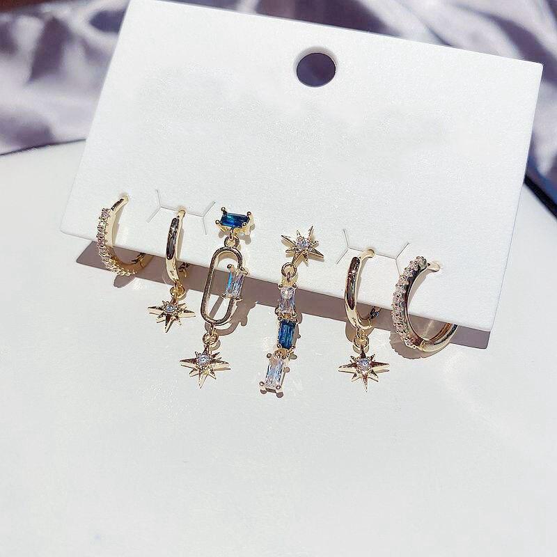 

Серьги-кольца со звездами из стерлингового серебра 925 пробы для женщин, роскошные романтические украшения с синим цирконием