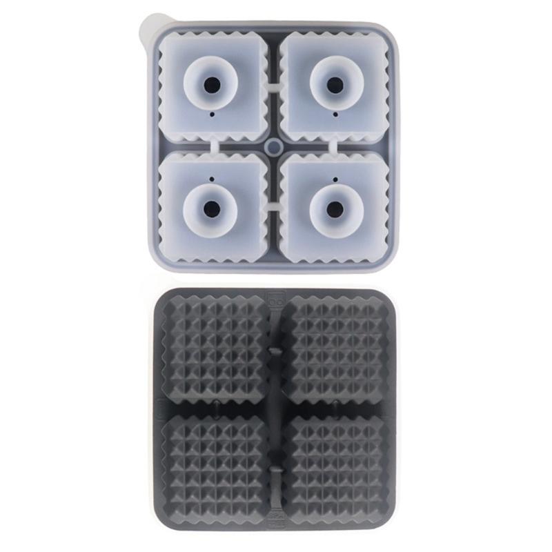 Ice Cube Tray for Freezers 4 Grid Silicone Molds Square Round Ice Makered for Whiskeys Cocktails Bar Tool Easy To Release