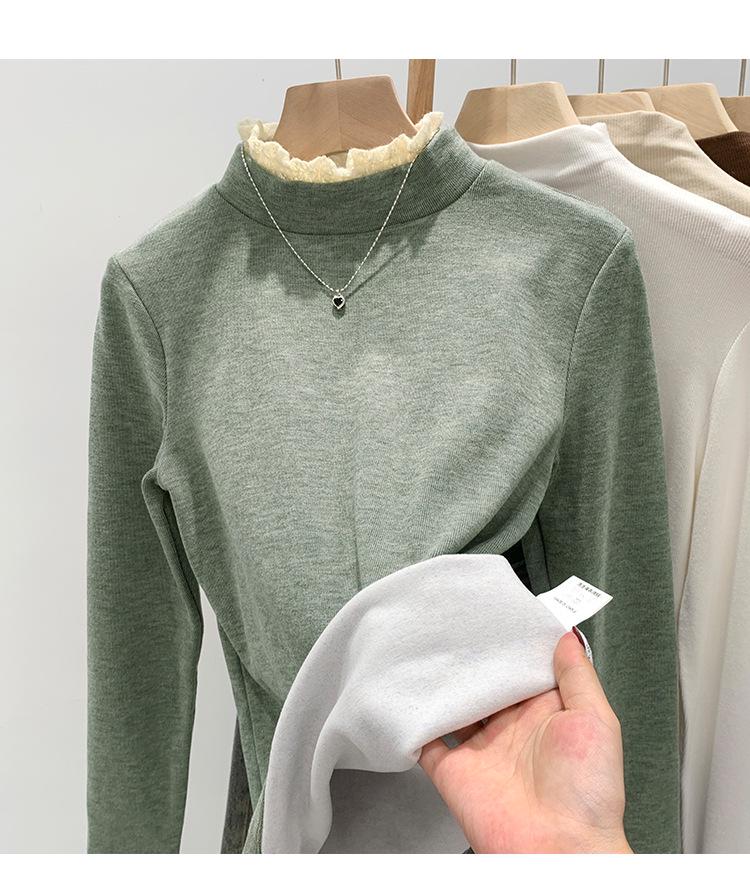 Women's German Velvet Lace Stand-Up Collar Long-Sleeve Shirt, Ideal for Spring, Autumn, and Winter.