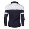 Men Autumn Coat Zipper Stand Collar Long Sleeves Contrast Colors Stretchy Hem Keep Warm Cardigan Color Matching Plush Plus Size Fall Coat for Daily