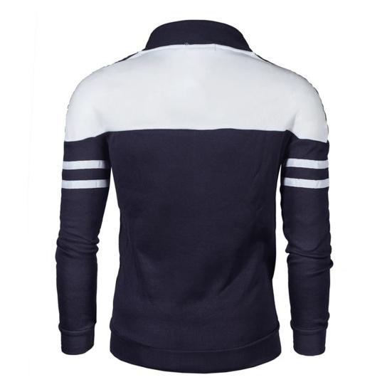 Men Autumn Coat Zipper Stand Collar Long Sleeves Contrast Colors Stretchy Hem Keep Warm Cardigan Color Matching Plush Plus Size Fall Coat for Daily