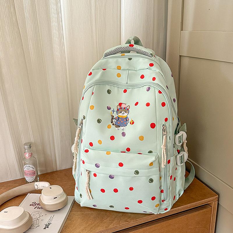 New High-value, Fresh and Sweet Polka Dot Backpack for Junior High School Students, Contrasting Colors, Lightweight and Large-capacity Backpack.