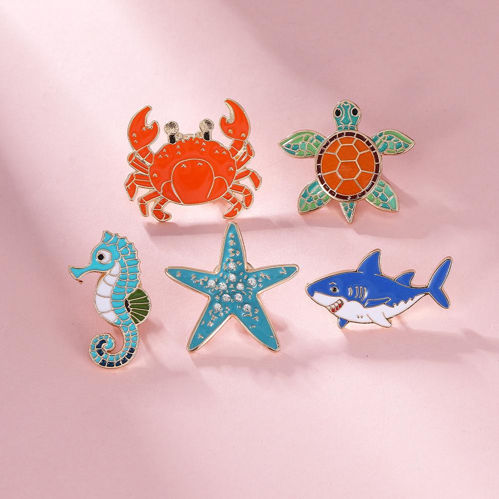 Broșe Ace Drăguțe Desene Animate Animal Marin Rechin Broască Țestoasă Stea de Mare Crabi Insigne Creaturi Lumea Subacvatică Bijuterii Rever Cadou Prieteni