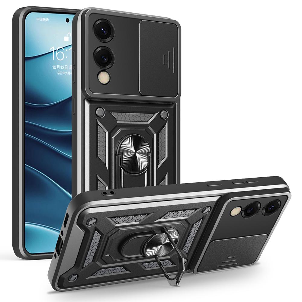 AMORUS For Samsung Galaxy S25 Edge Case Kickstand PC+TPU Phone Cover with Camera Lens Slider