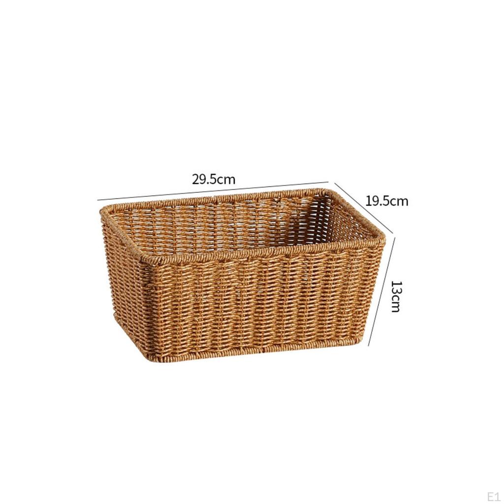 Rectangular Woven Basket Handwoven OpenTop Storage Reinforced Rim for Kitchen Counter, Table