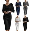 Women's Cowl Neck Bodycon Work Dress 3/4 Batwing Sleeve Stretch Office Church Pencil Dress Formal Party Cocktail Business Outfits