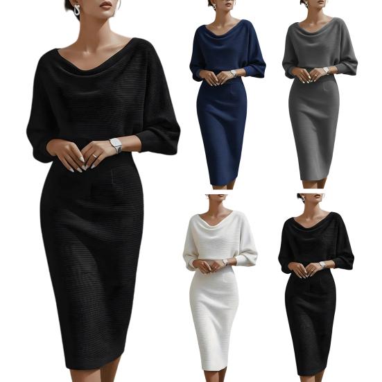 Women's Cowl Neck Bodycon Work Dress 3/4 Batwing Sleeve Stretch Office Church Pencil Dress Formal Party Cocktail Business Outfits