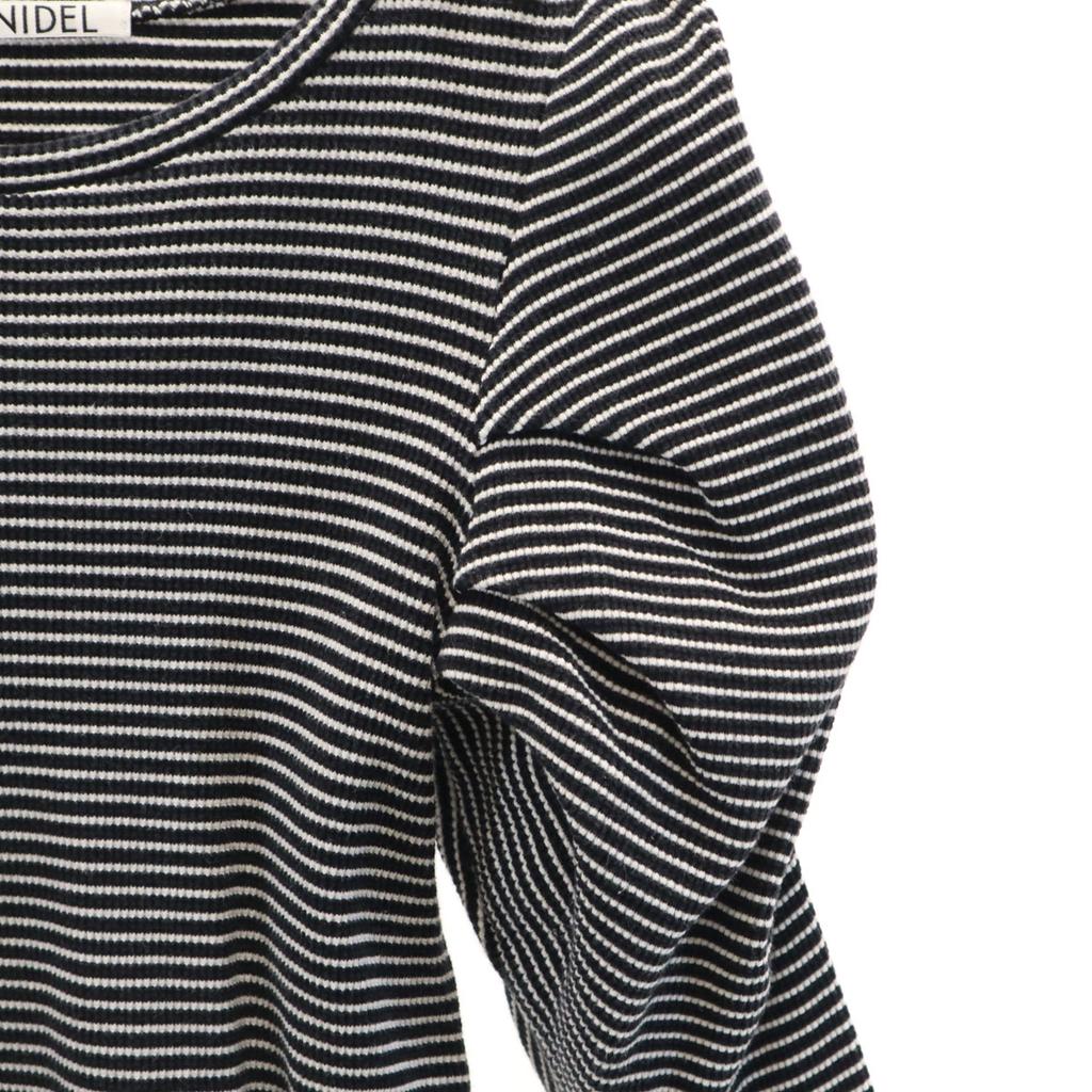 SNIDEL Border Pattern Long Sleeve Puff Sleeve Waffle Knit F Black Women Used