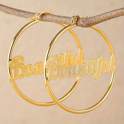 Koreanische Version Der Mode Großer Kreis Gravierte Buchstaben Anhänger Goldfarbene Ohrringe Damen Persönlichkeit Übertriebener Schmuck